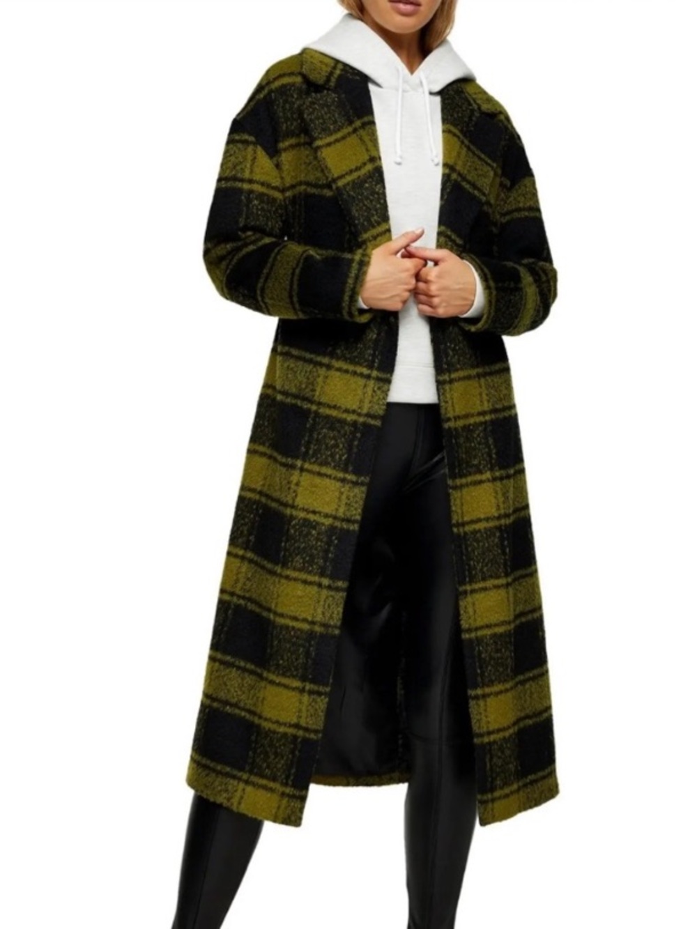 EUC Topshop Check Coat in Olive